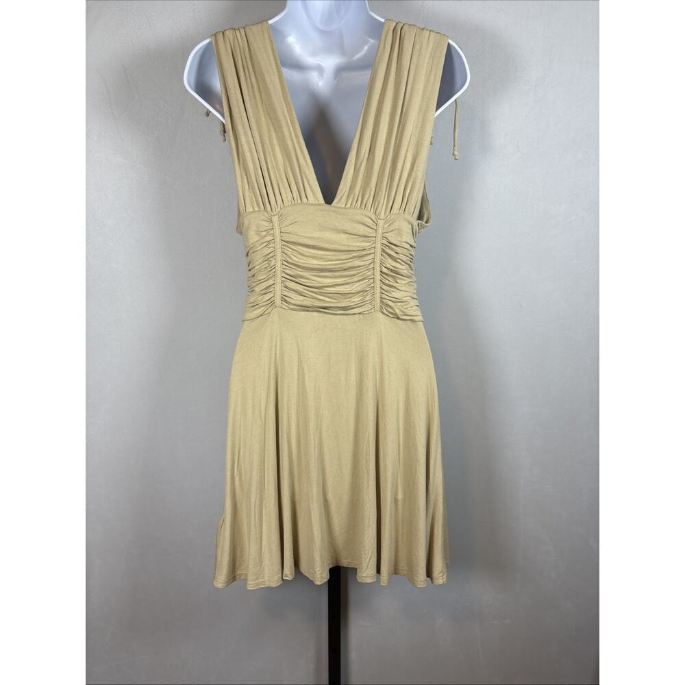 Free People FP Beach Sleeveless Dress Women's Small Dusty Yellow Deep V Ruched - Picture 5 of 10